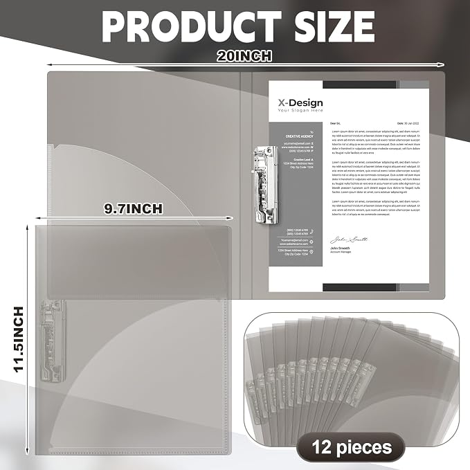 Teling 12 Pack Punchless Clamp Binder Folder 8.5 x 11 Inch Ringless Binder Holds - Image 2