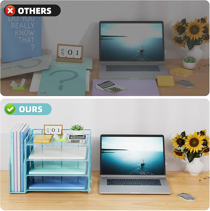 Marbrasse Desk Organizer and Accessories，4-Tier Paper Letter Tray Organizer - Image 5