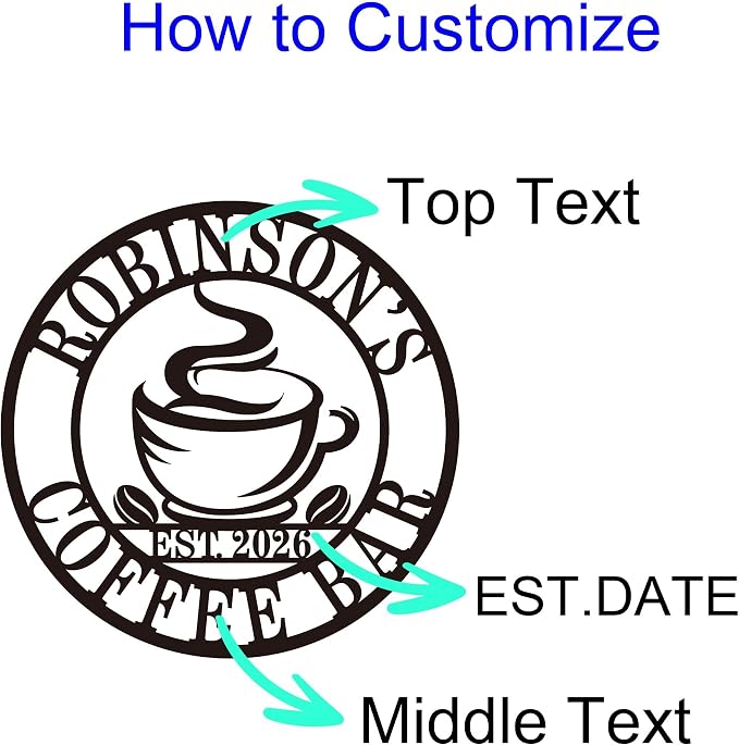 Personalized Coffee Bar Metal Sign, Custom Name Wall Art - Image 3