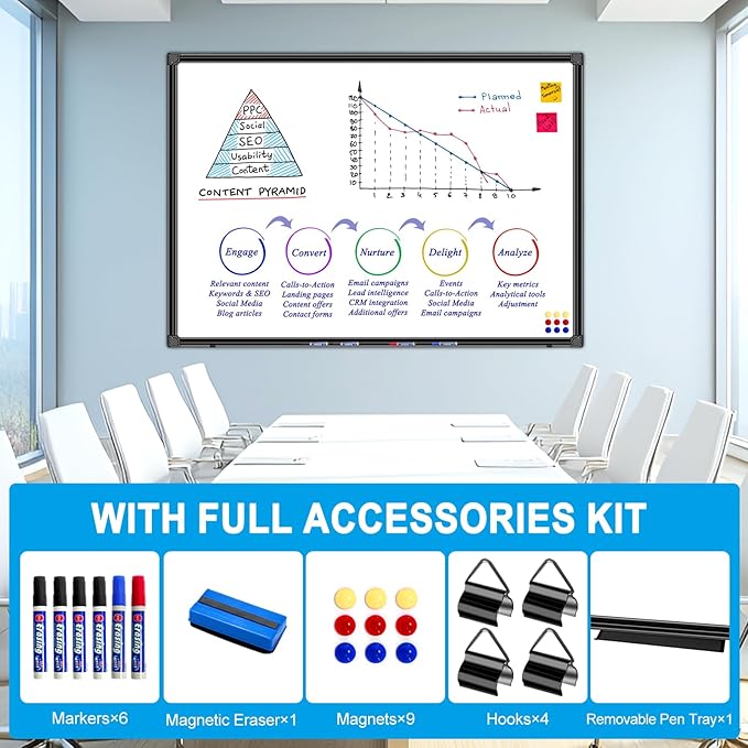 H-Qprobd 40"x30" Magnetic White Board Dry Erase Wall Mount Whiteboard - Image 3