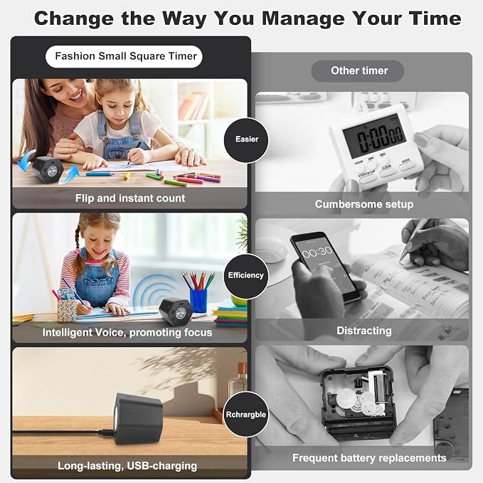 Pomodoro Productivity Timer Cube, Flip Clock, Pause & Resume, Magnetic - Image 3