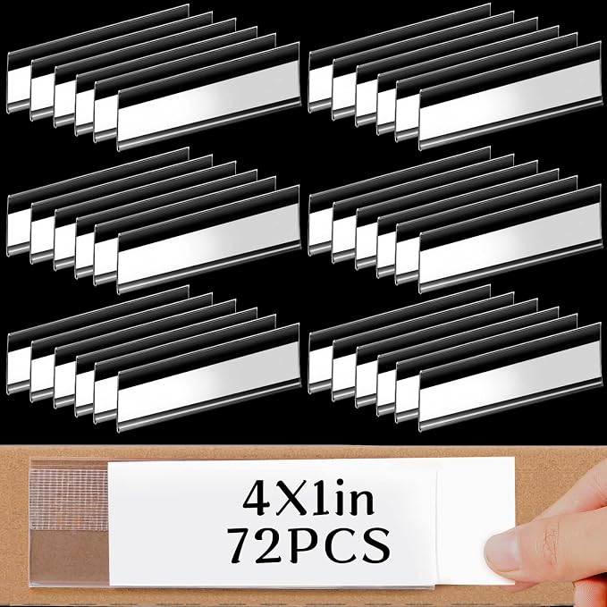 72 Pieces Clear Plastic Adhesive Shelf Tag & Price Label Holders by Cindeer
