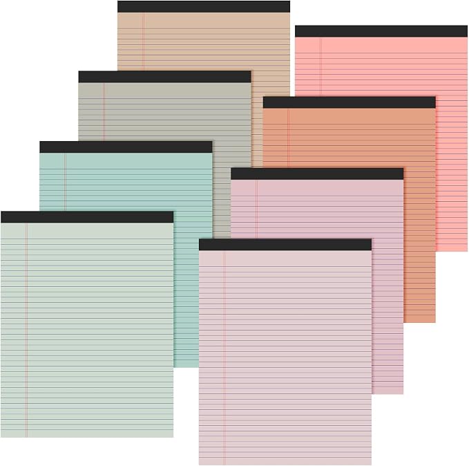 Fuutreo 8 Pcs 8.5'' x 11'' Colored Legal Pad Writing Pads Narrow Ruled 50 by Fuutreo