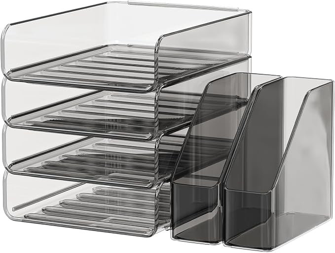 Clear Paper Organizer with Movable Bookends, 4-Tier Letter Tray Organizer by Unknown