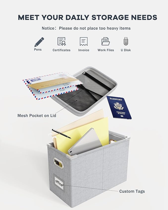 Oterri File Organizer with Lid, Hanging Filing Box with Mesh Pocket, Document - Image 4