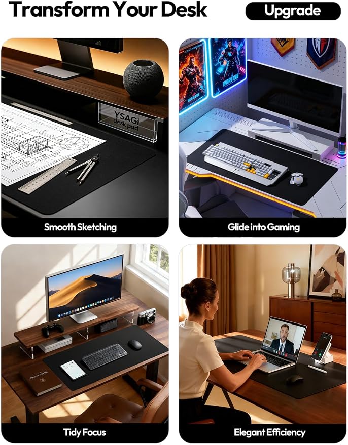 YSAGi Leather Desk Protector, Non-Slip Large Mouse Pad, Waterproof PU Laptop - Image 2