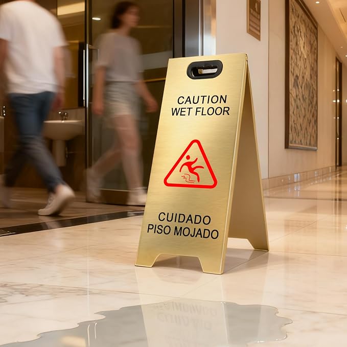 Kerty 4 Pack Stainless Steel Wet Floor Sign, 24 Inch Caution Wet Floor Sign - Image 7