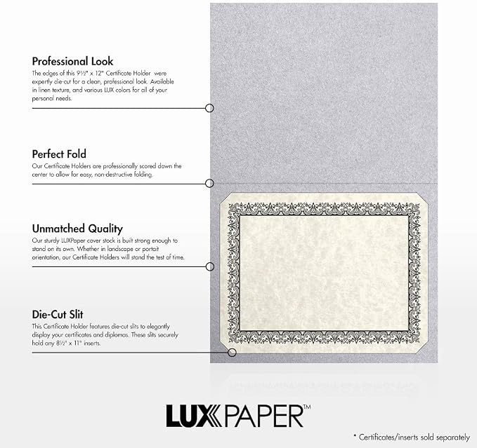 LUXPaper 9.5" x 12" Certificate Holders | Silver Metallic | 105lb. Cover | 50 - Image 2