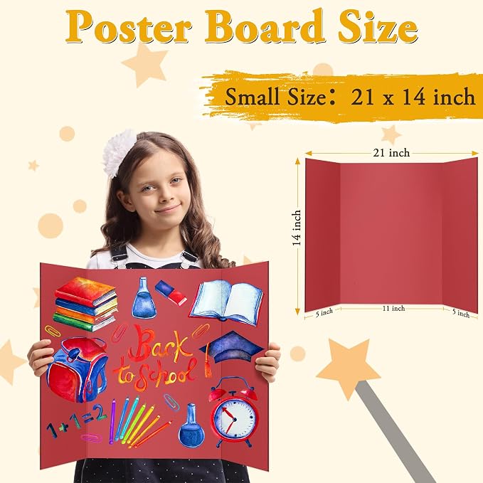 AKONEGE 3PCS Small Trifold Poster Board, 21 x 14 Inches Red Corrugated - Image 3