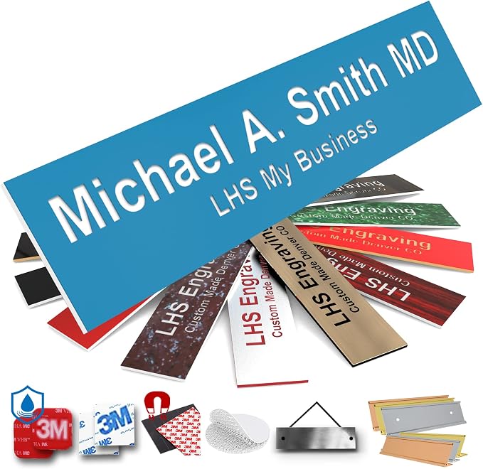 Engraved Name Plates for Door Sign Personalized Light Blue Plastic Plaque by LHS+My+Business