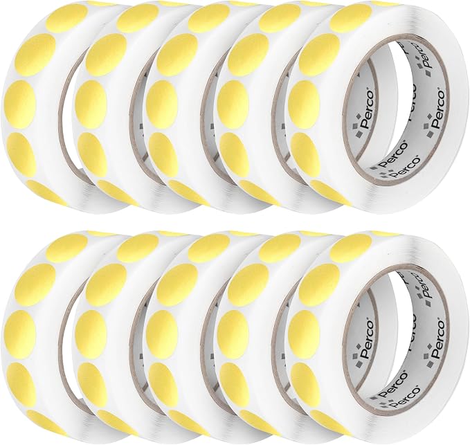 Perco Metallic Gold 1-Inch Perforated Circle Dot Sticker Labels — 10 Rolls by Perco
