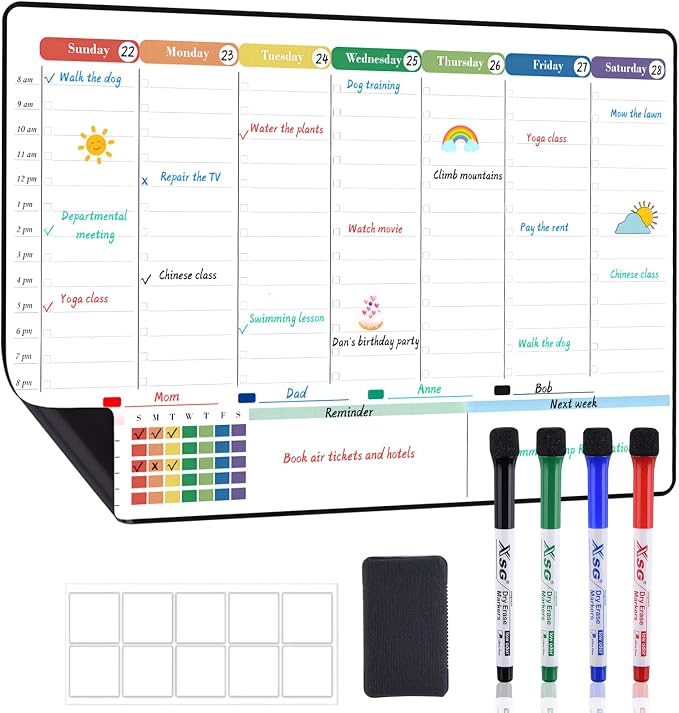 POPRUN Dry Erase Board Magnetic Weekly Calendar Whiteboard by POPRUN