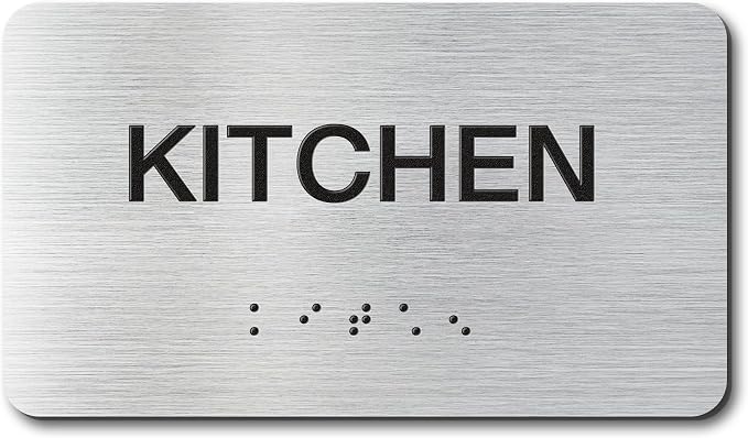 KITCHEN Signs with Raised Text & Grade 2 Braille, Brushed Aluminum/Silver by EliteSign