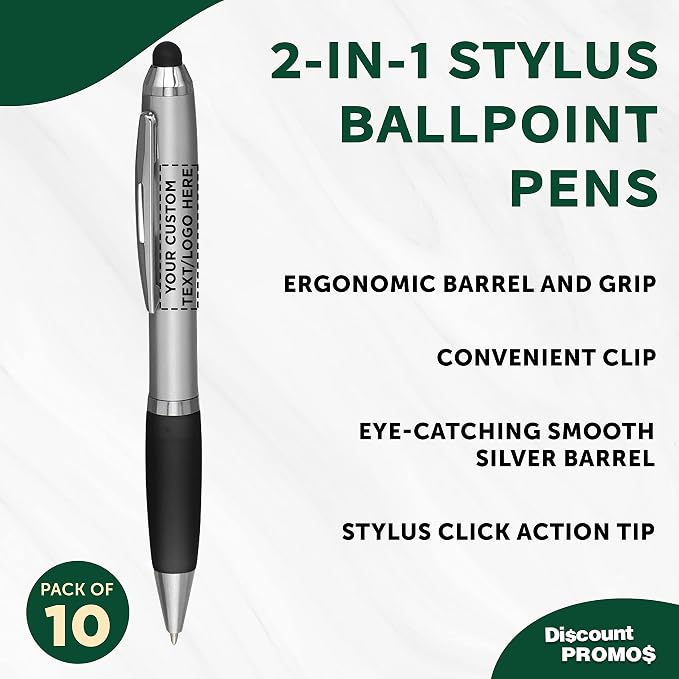 DISCOUNT PROMOS Custom Stylus Ballpoint Pens Set of 10, Personalized Bulk Pack - Image 3