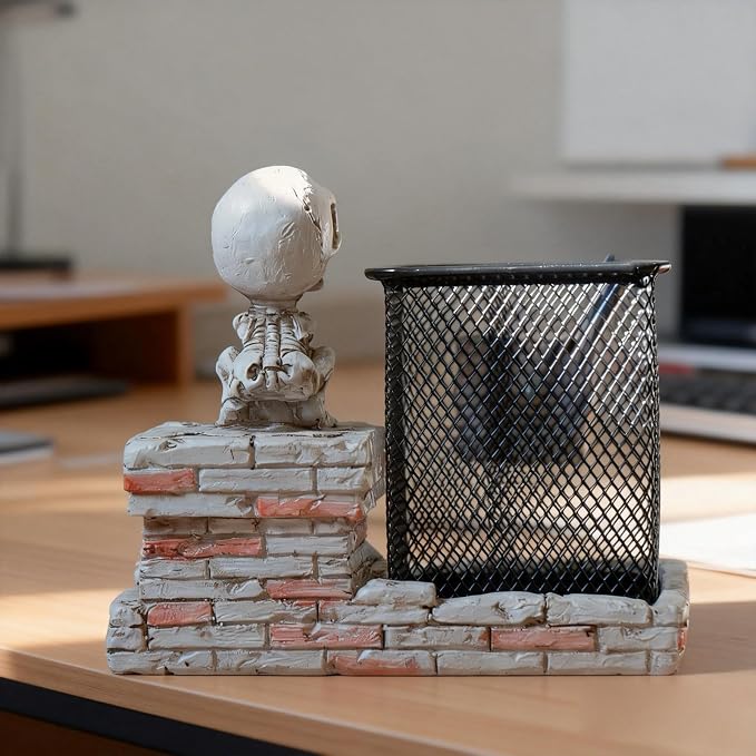 Daisylily Skull Pencil Holder, Skeleton Pen Cup, Mesh Pen Holder - Image 4