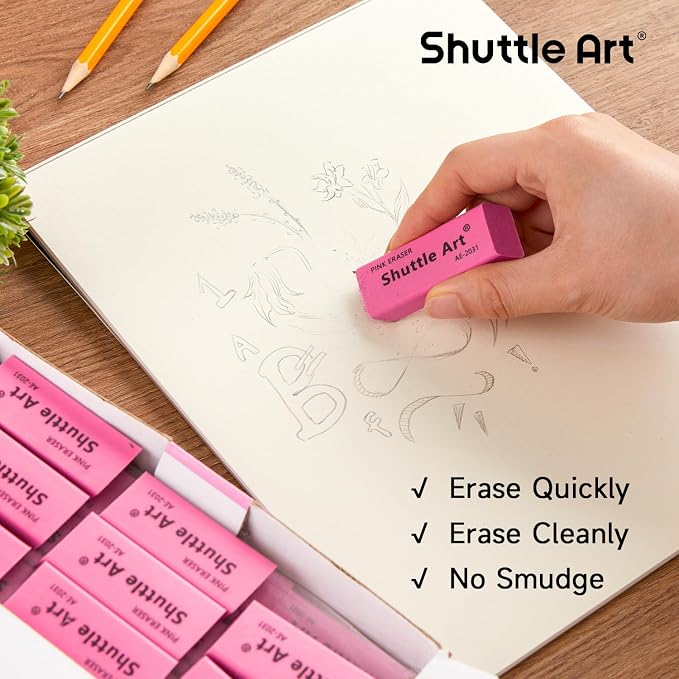 Shuttle Art Pink Erasers, 36 Pack Erasers Bulk, Latex-Free, No Smudge, Soft - Image 4