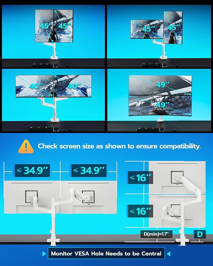 ARES WING Dual Monitor Stand for Ultrawide Heavy Duty Curved Monitor Stacking - Image 4