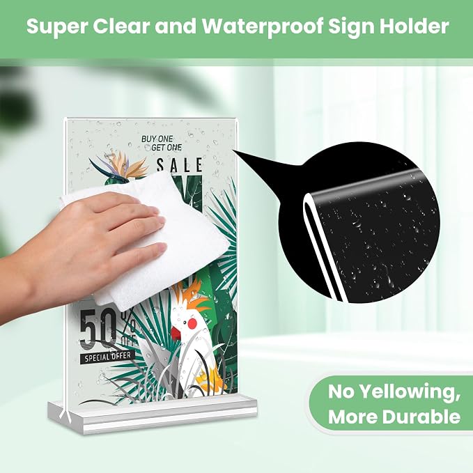 Acrylic Sign Holder 4x6, 21 Pack Clear Table Menu Vertical Double Sided Display - Image 4