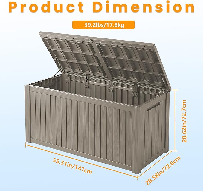 Decksplore Outdoor Storage Box Waterproof, 200 Gallon Lockable Resin Large Deck - Image 2