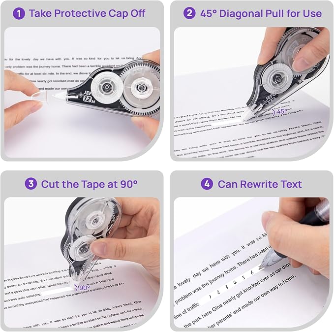JEFURE 12 Pcs Correction Tape, 39.37 Ft White Wrong Out Tear-Resistant Bulk - Image 4