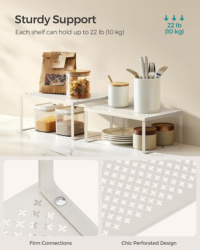 SONGMICS Spice Racks, Countertop Organizers, Shelf Risers, Expandable, Oatmeal - Image 4