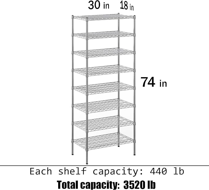 Regal Altair 18" Deep x 30" Wide x 74" Height Wire Shelving Kit | 8-Tier | NSF - Image 3