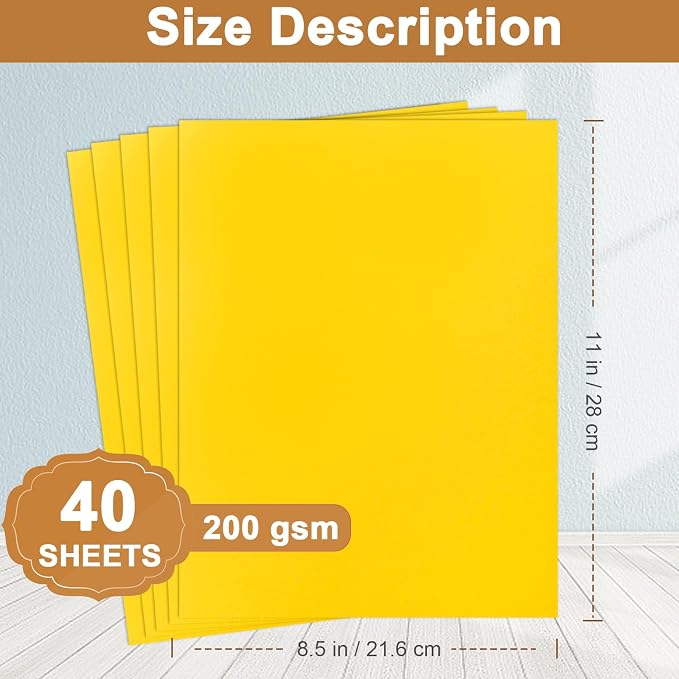 Silunkia 40 Sheets Yellow Cardstock 8.5 x 11 Crafts Paper, 200gsm/75lb - Image 2