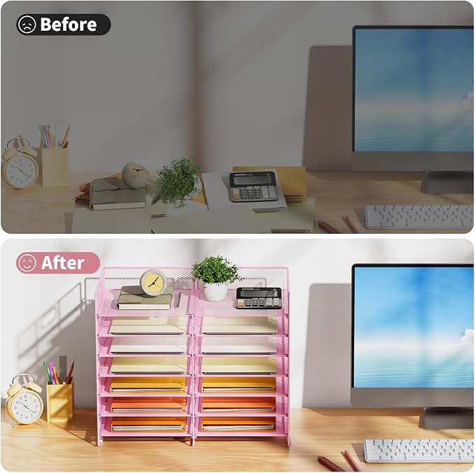 Marbrasse Desktop Literature Organizer, 12 Compartments Mesh Paper Organizer - Image 3