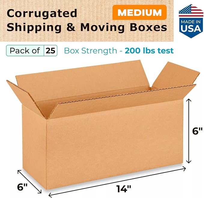 Medium Moving & Shipping Boxes 14"L x 6"W x 6"H - Image 2