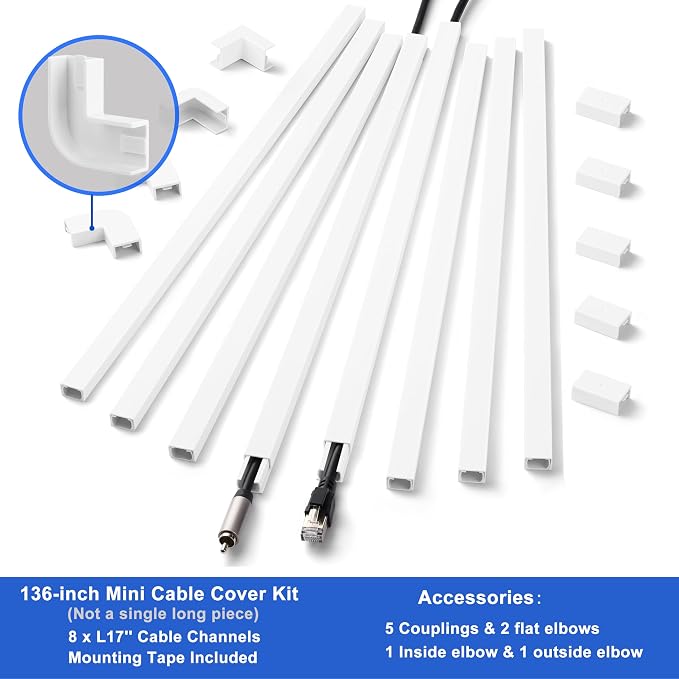 Cord Hider Wall for One Cord, 136in Cord Covers for Wires on Wall, Easy Install - Image 6
