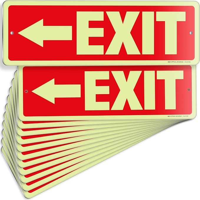 iSYFIX Exit Signs with Directional Left Arrow, Glow in the Dark, by iSYFIXPREMIUMSIGNS