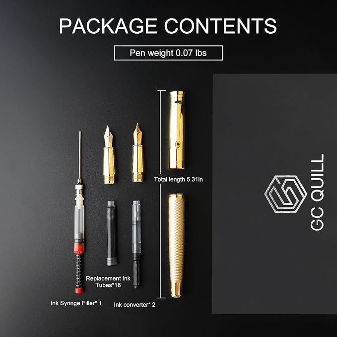 GC QUILL Fancy Fountain Pen Set – Fine and Medium Nibs, 18 Ink Cartridges - Image 5