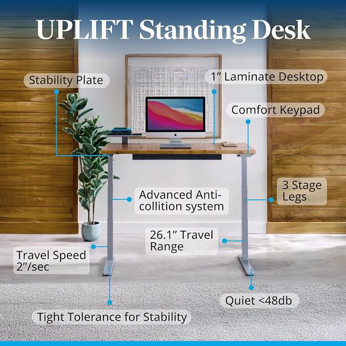 UPLIFTDESK V3 2-Leg White Laminate Wood Standing Desk – Adjustable Height - Image 3