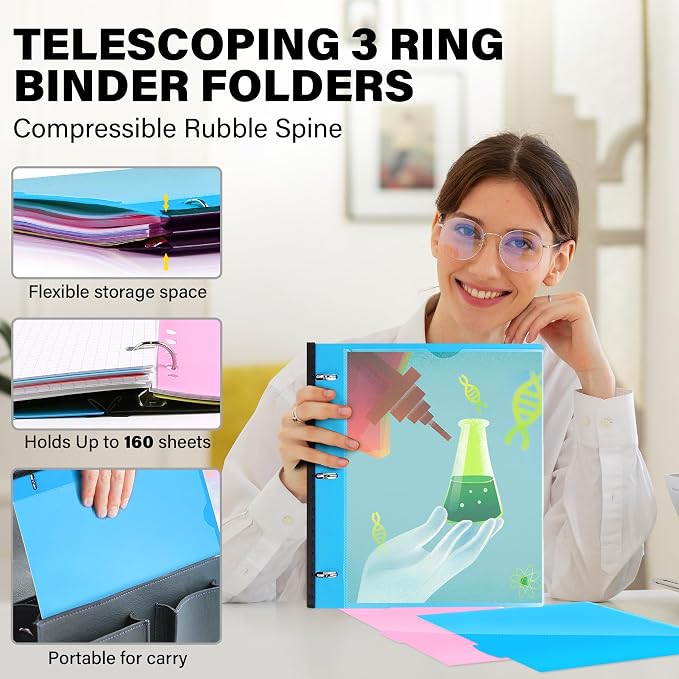MAKHISTORY Telescoping 3 Ring Binder-12PCS, Flexible Binder - Image 2