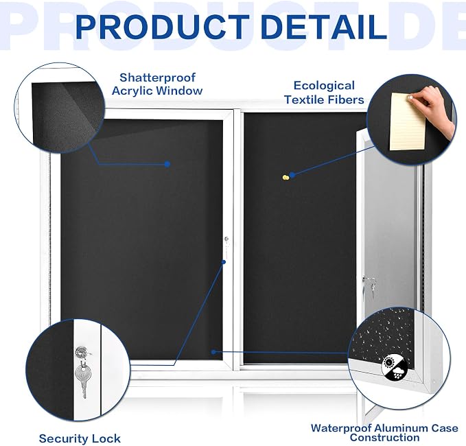 SWANCROWN Weather Resistant Enclosed Bulletin Board Felt Displays Boards Wall - Image 3