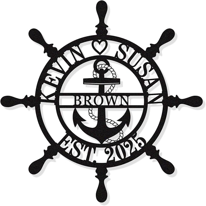 Personalized Wheel Ship Metal Sign, Custom Nautical Wall Decor, Custom Ship by HYTSIGN