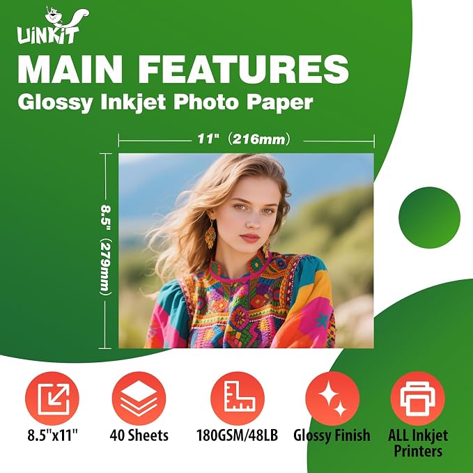 Uinkit 40 Sheets Bright White Single Sided Glossy Photo Paper 8.5x11 Letter - Image 3