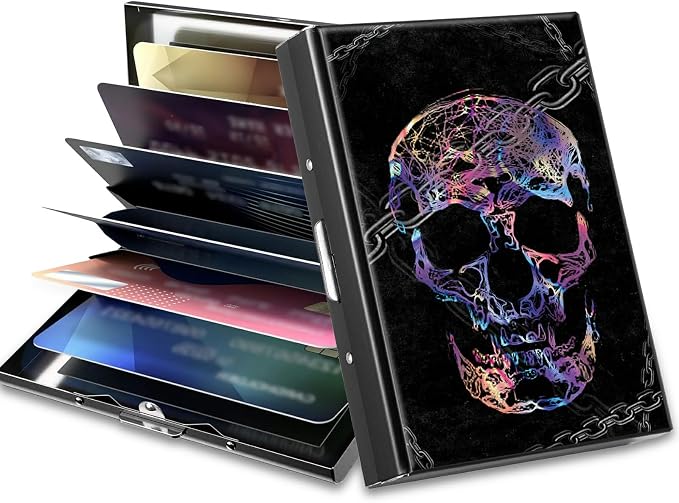 BWEGRHE Slim Credit Card Holder, Shackle Skull RFID Blocking Metal Wallet by BWEGRHE