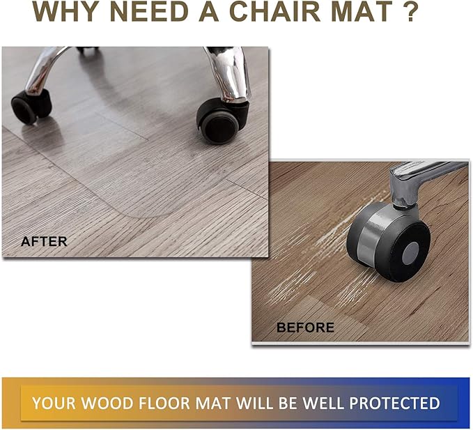 HOMEK Chair Mat for Hardwood Floor, 53”x 45” Office Chair Mat, Floor Mat for - Image 2
