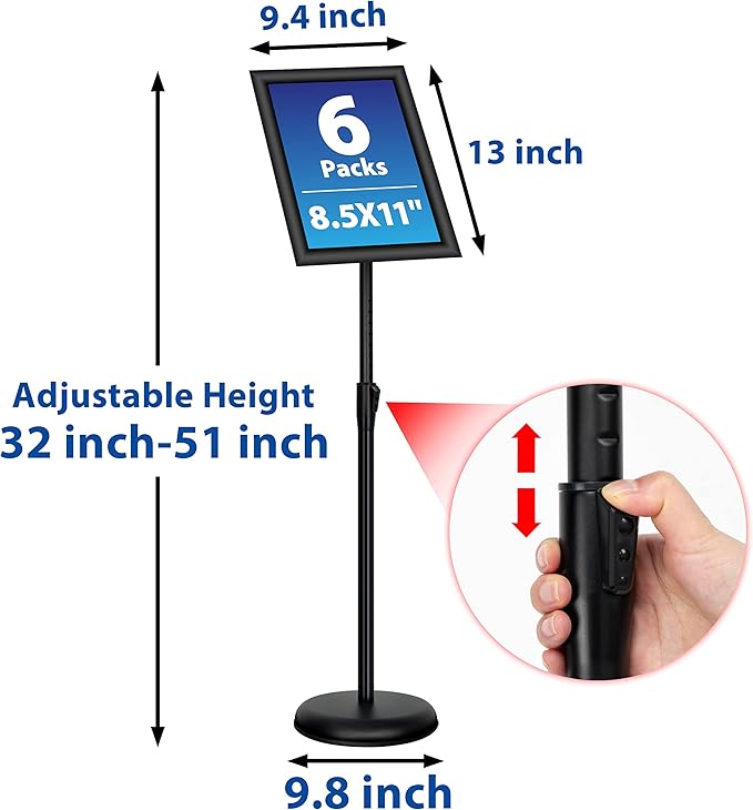 VAIIGO 6Packs 8.5x11 Inch Adjustable Pedestal Poster Sign Stand, Heavy Duty - Image 3
