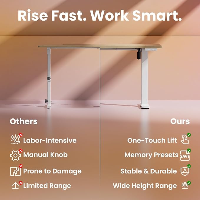 HUANUO 43 x 24 inch Electric Standing Desk Adjustable Height, 4 Memory Height - Image 6