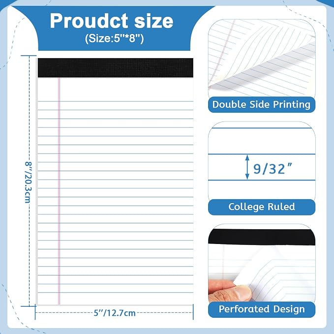 Thboxes 6 Pack Legal Pad 5x8, 180 Sheets Small Note Pad College Ruled Writing - Image 3