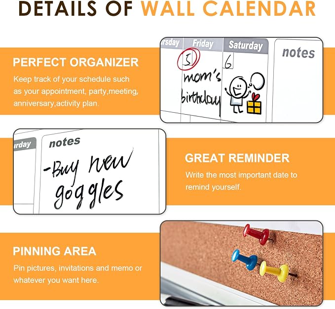 MAKELLO Dry Erase Calendar for Wall 24" x 18", Kitchen and Bedroom - Image 8