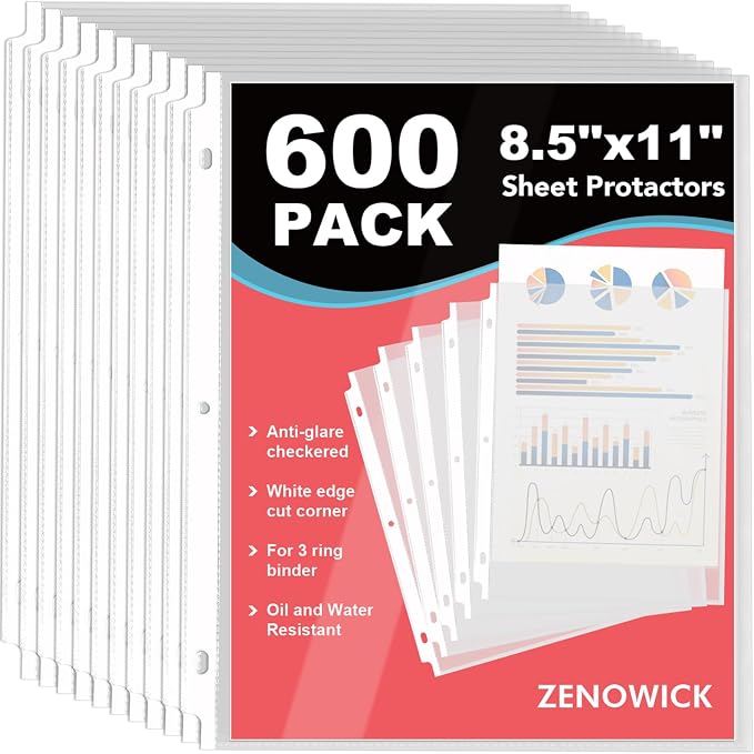 600 Pack Sheet Protectors 8.5 x 11 inch Clear Page Protectors by Zenowick