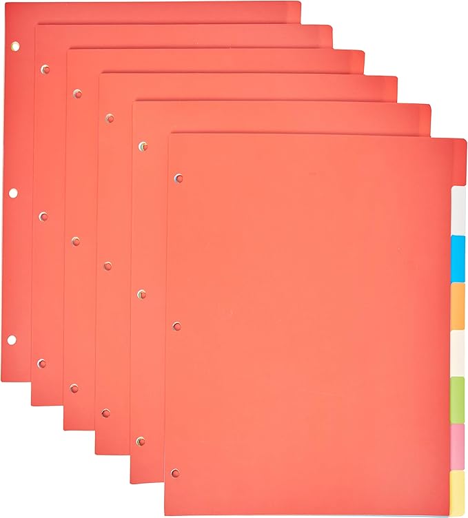 Amazon Basics Durable Multicolor 3-Ring Binder Plastic Divider Set by AmazonBasics