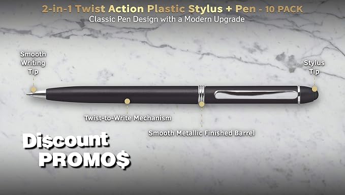 DISCOUNT PROMOS Twist Action Plastic Stylus Pens, Bulk Pack - Image 3