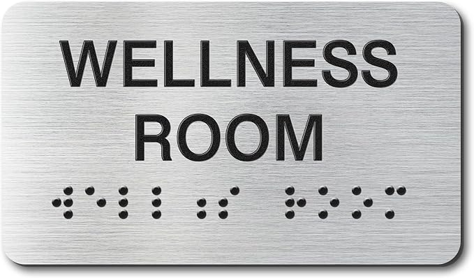 Wellness Room Signs with Raised Text & Grade 2 Braille, Brushed Aluminum/Silver by EliteSign