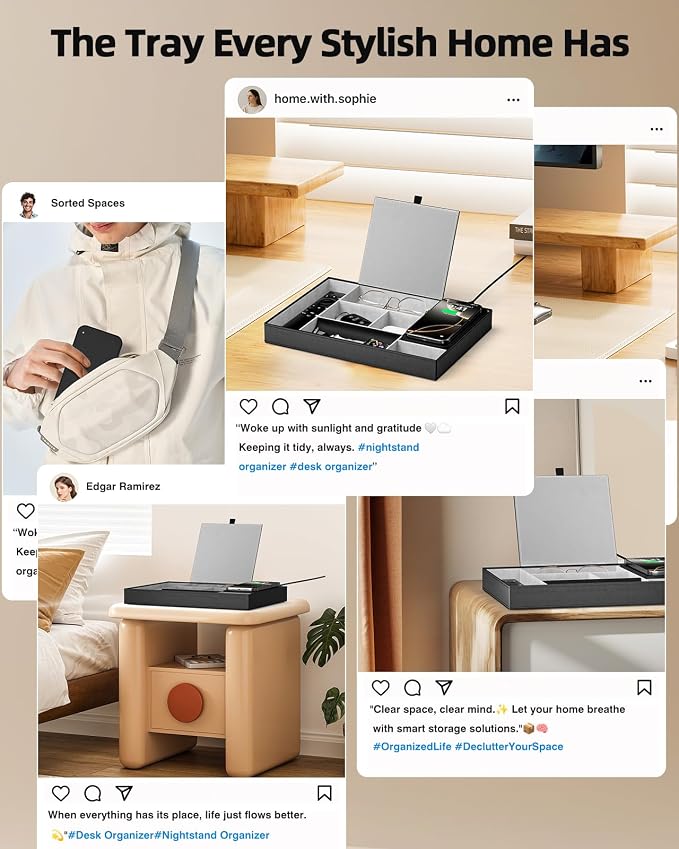 Valet Tray with Wireless Charger, Nightstand Organizer, Leather Desk Drawer - Image 8