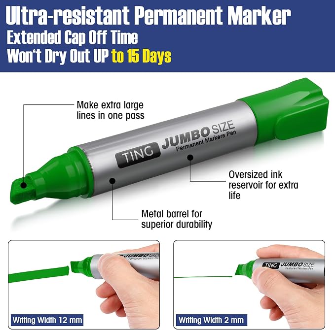 Fuutreo 16 Pcs Jumbo Size Permanent Markers Bulk Large Chisel Tip Permanent - Image 3