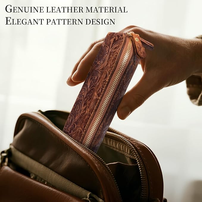 Gexmil Genuine Leather Pen Case, Full Grain Leather Pencil Holder, Hand-made - Image 2